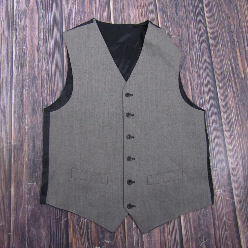 Suit Vest Mens L Gray Herringbone‎ Tweed 3 Piece Belted Formal Waistcoat Wedding
